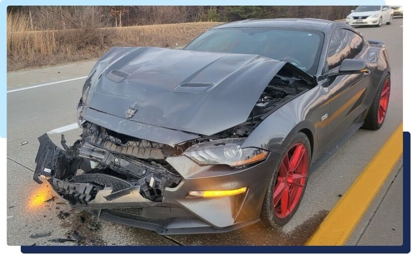 ford mustang sold to carbrain FRONT END OF VEHICLE MODERATELY CAVED DUE TO COLLISON ford mustang sold to carbrain FRONT END OF VEHICLE MODERATELY CAVED DUE TO COLLISON